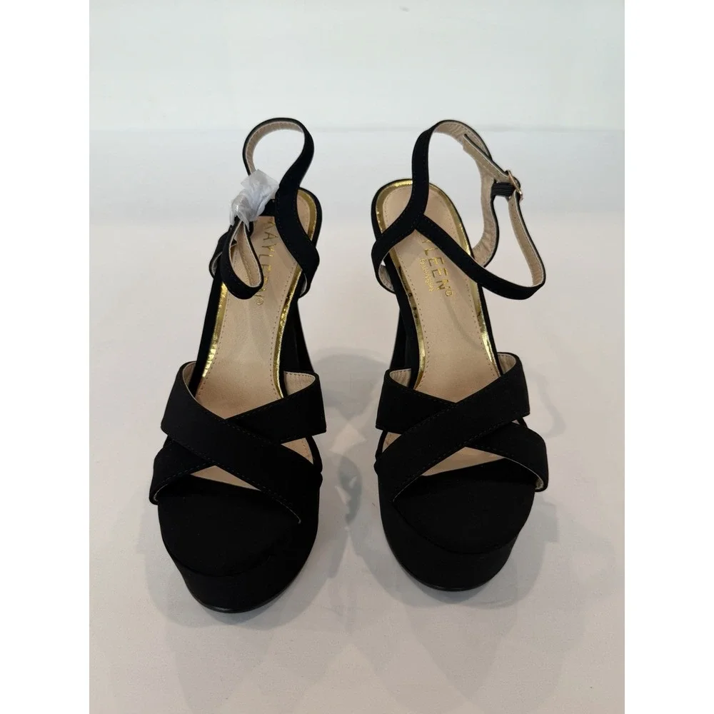 Kaleen Women's Black High Heels Open Toe Size 6 Suede Platform Party Night Out